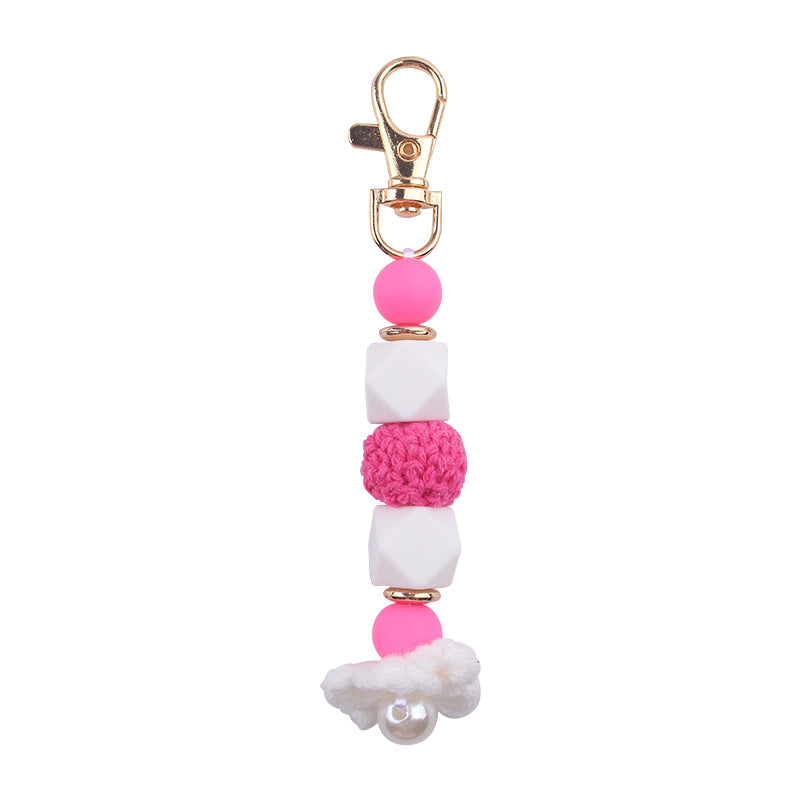 Wholesale Knitted Flower Silicone Beaded Lanyard Keychain