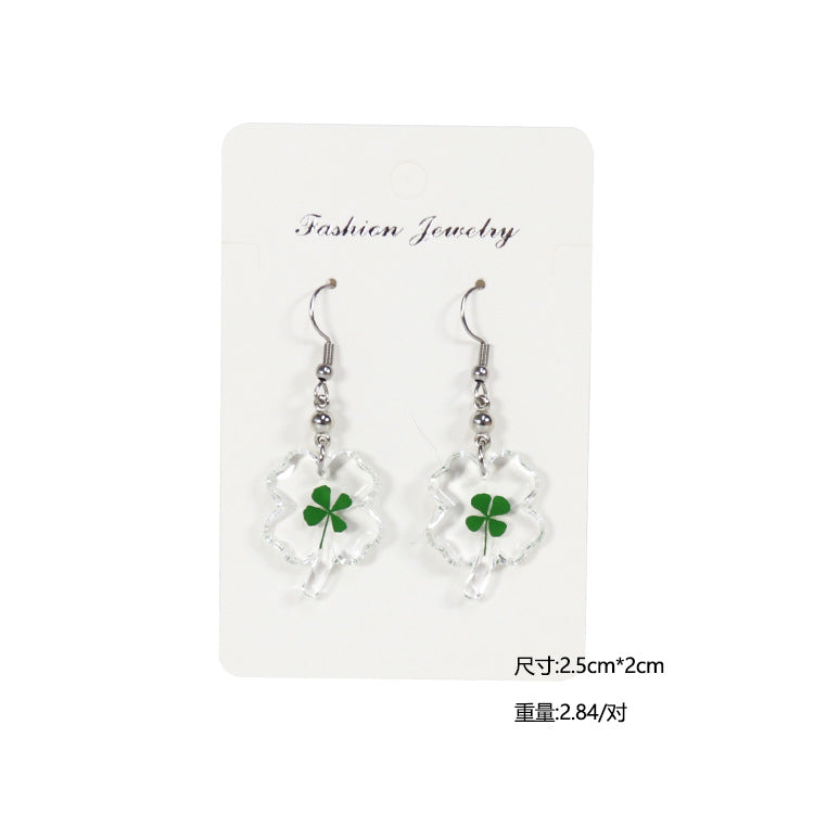 Wholesale 10pcs Four-leaf Clover Natural Specimen Earrings