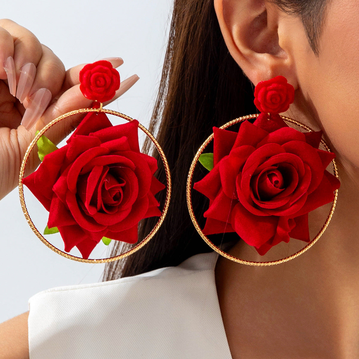 Wholesale Fresh and colorful floral Valentine' s Day earrings