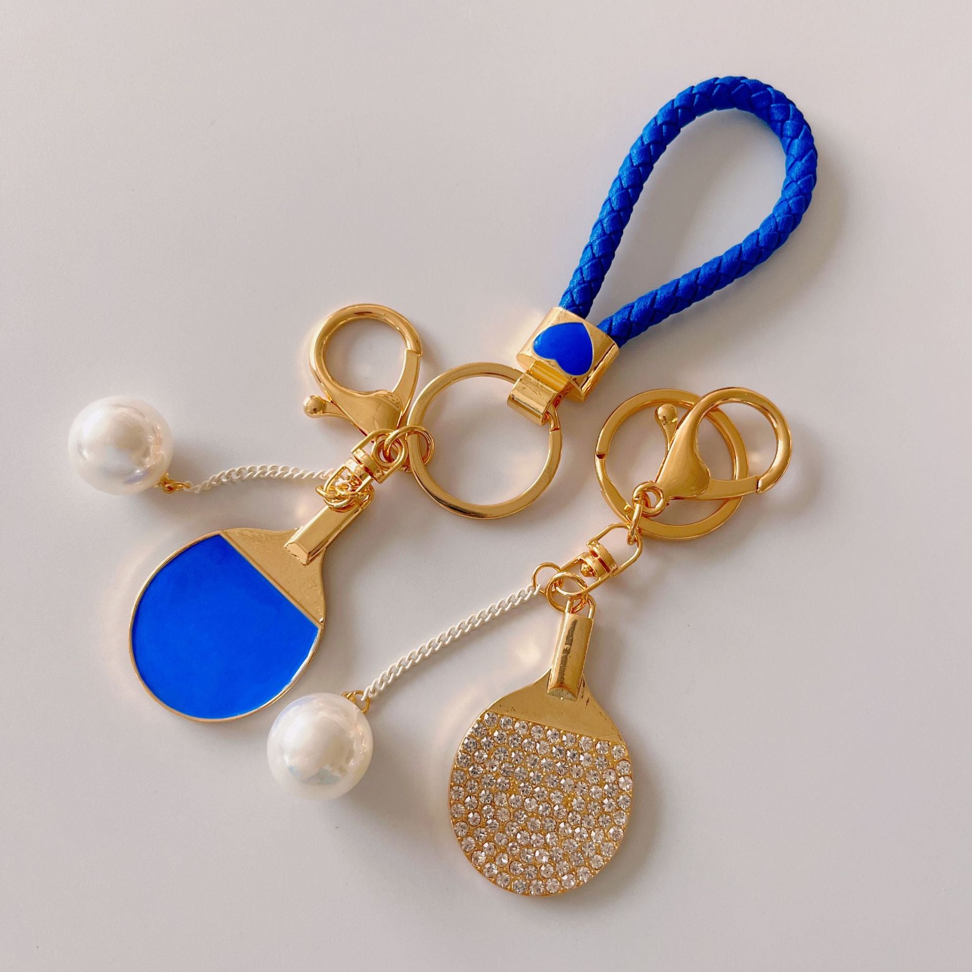 Wholesale Rhinestone Dripping Table Tennis Metal Keychain