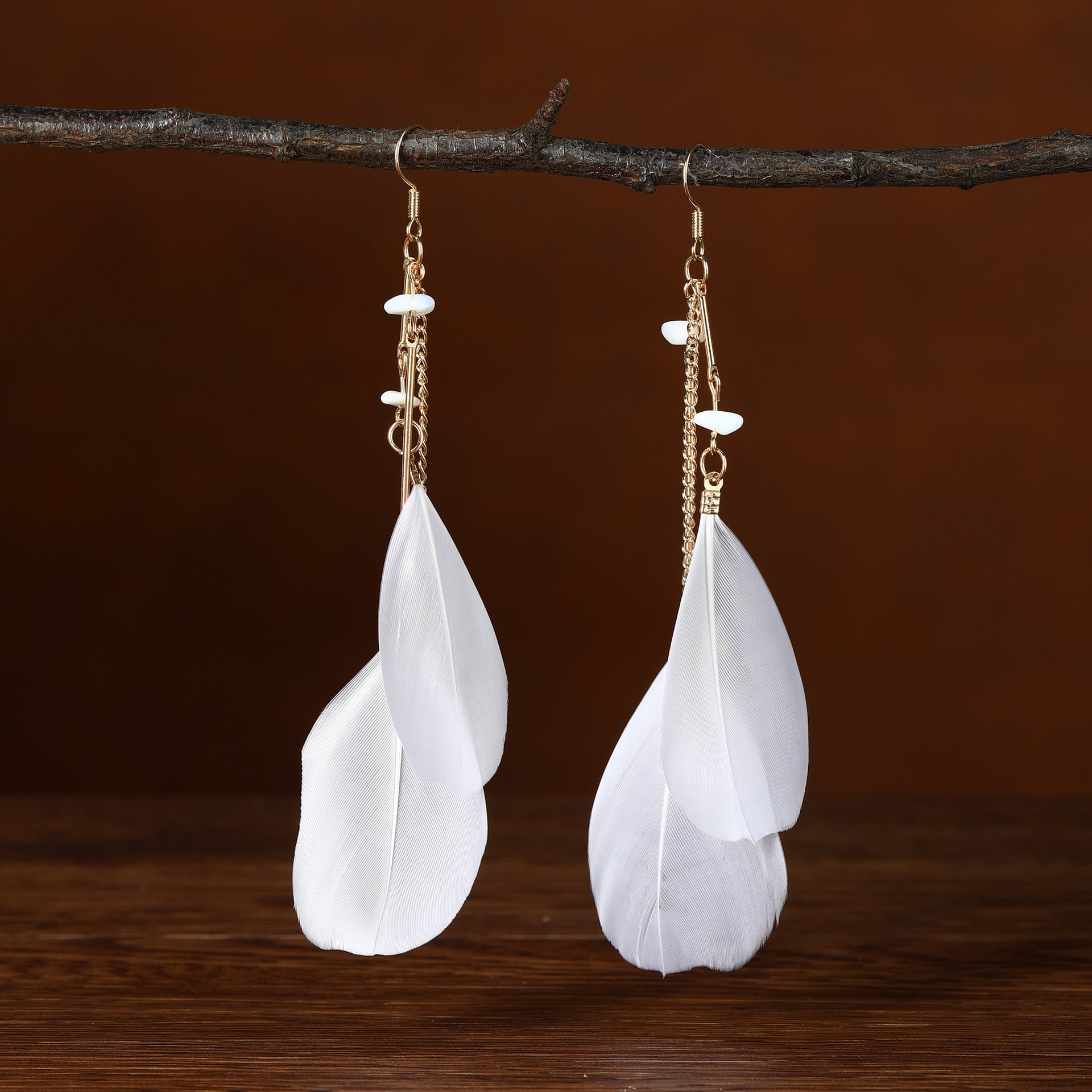 Wholesale Ethnic retro long multi-color holiday feather beaded circle earrings