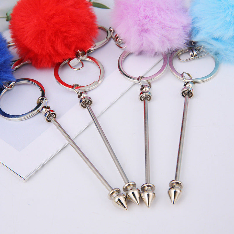 Wholesale DIY wool ball rivet keychain creative cute plush pendant luggage accessories keychain