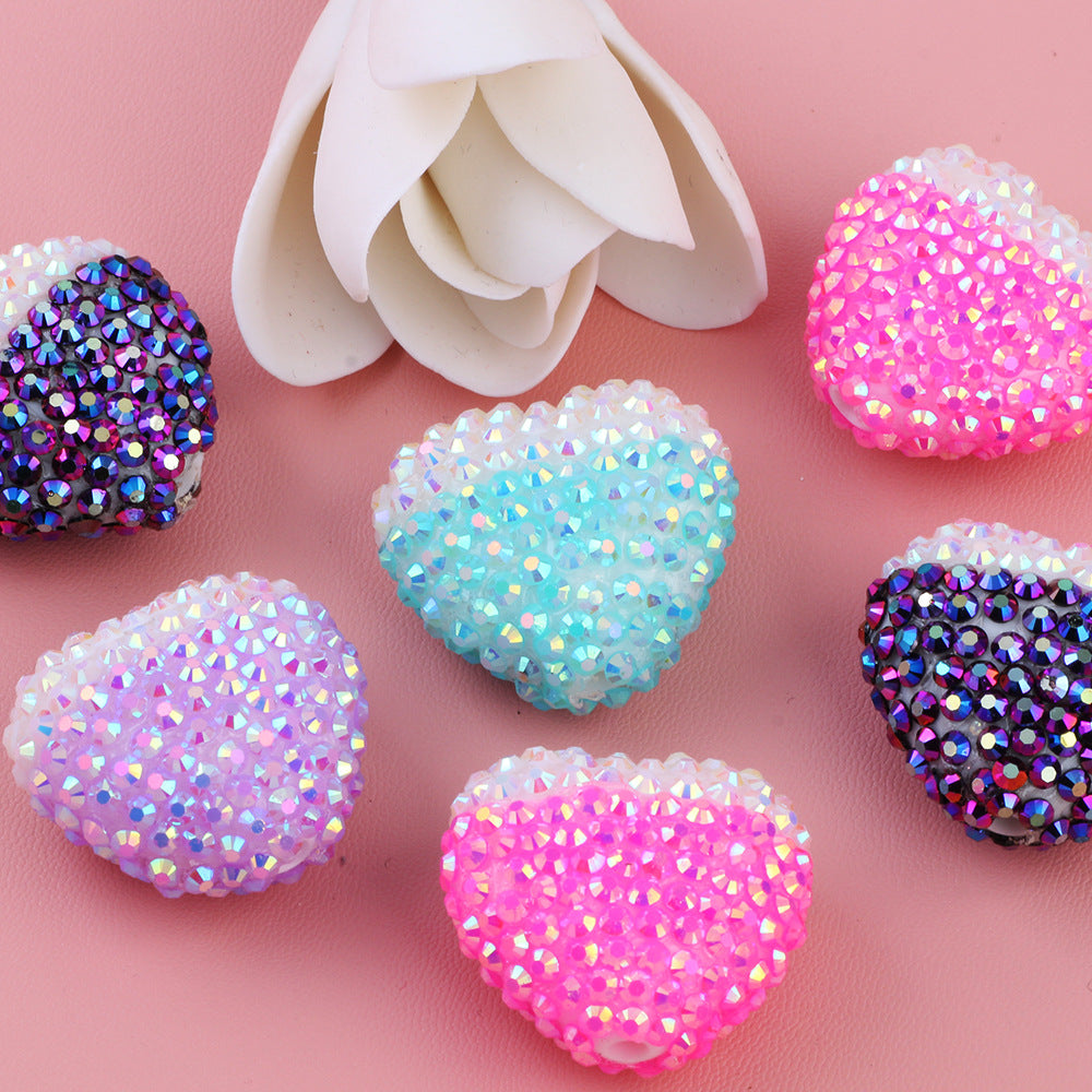 Wholesale 5pcs Gradient acrylic diamond stickers love diamond balls can be worn straight hole beads DIY mobile phone chain key chain bag chain accessories