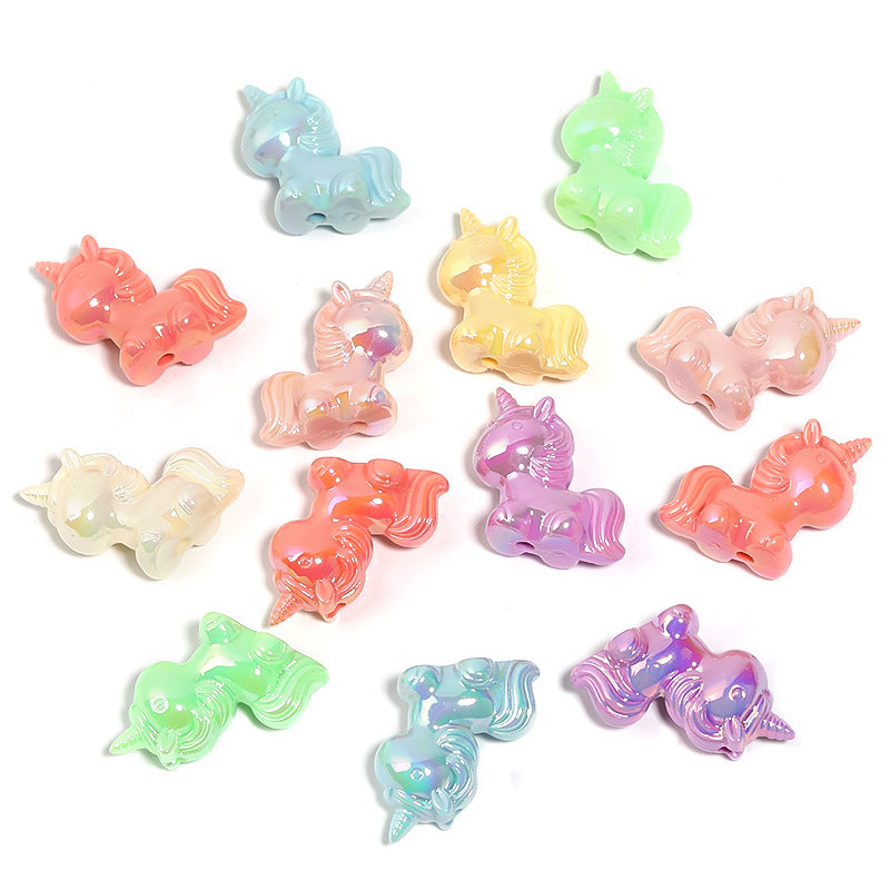 Wholesale 50pcs Acrylic Luminous Cartoon Unicorn Vertical Hole Beads