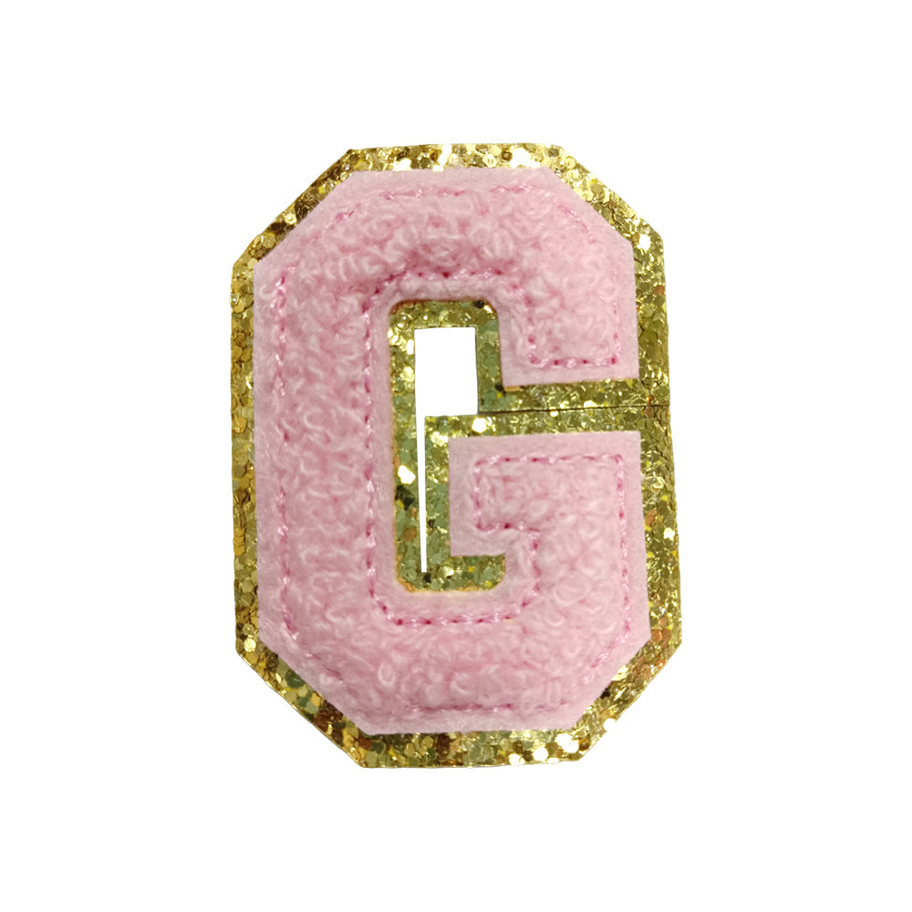 Wholesale Towel Embroidered Self Adhesive Letter Patches A Z Gold Glitter Double Layer Chic DIY Coat Accessory