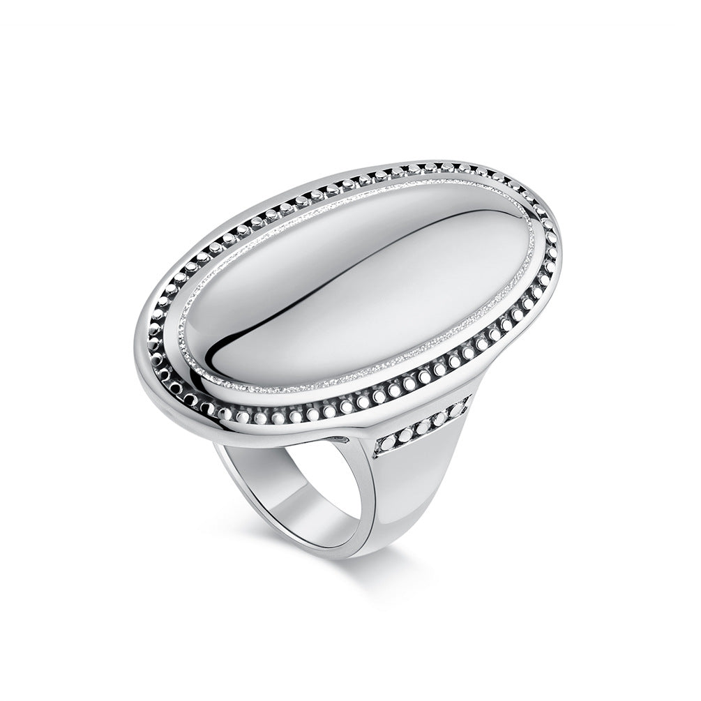 Wholesale Oval large polished titanium steel exaggerated ring