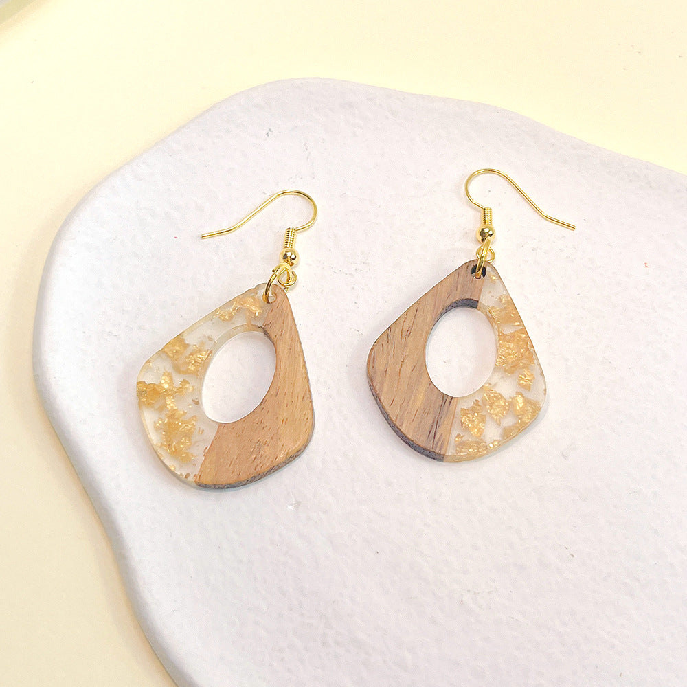 Wholesale Simple Color Block Wooden Gold Foil Geometric Stud Earrings
