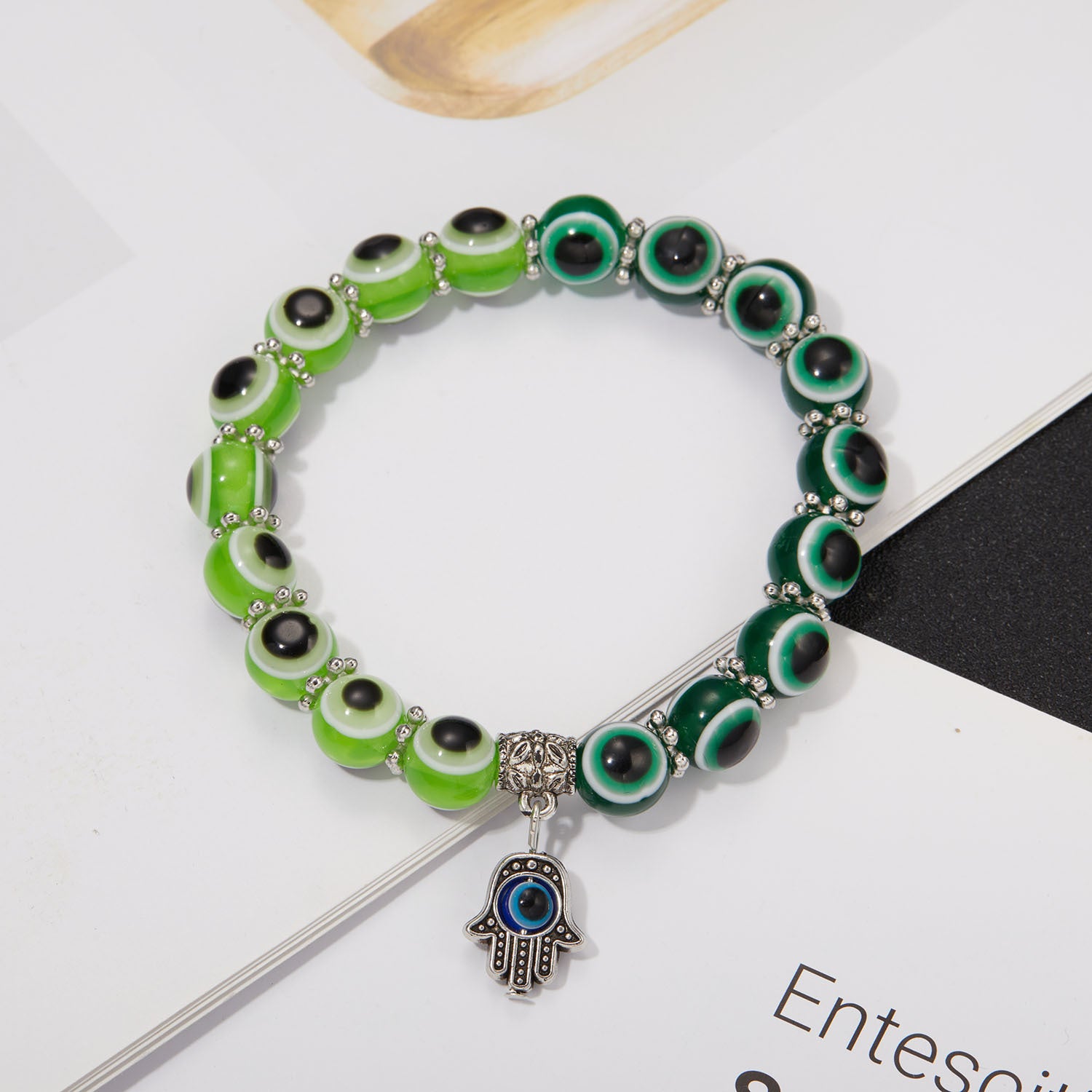 Wholesale Palm Hollow Devil Eyes Beaded Elastic Bracelet