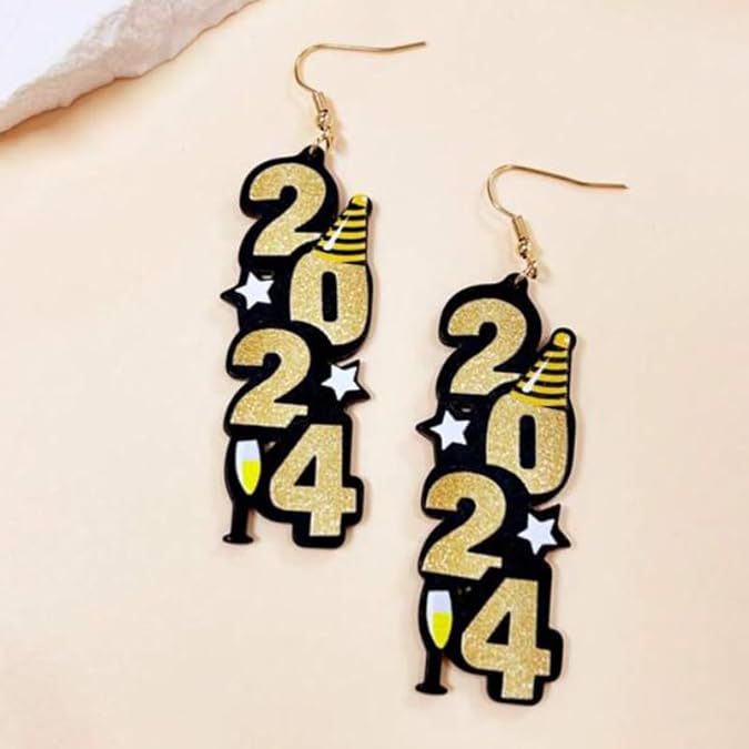 Wholesale Christmas 2024 Numbers Glitter Acrylic Earrings