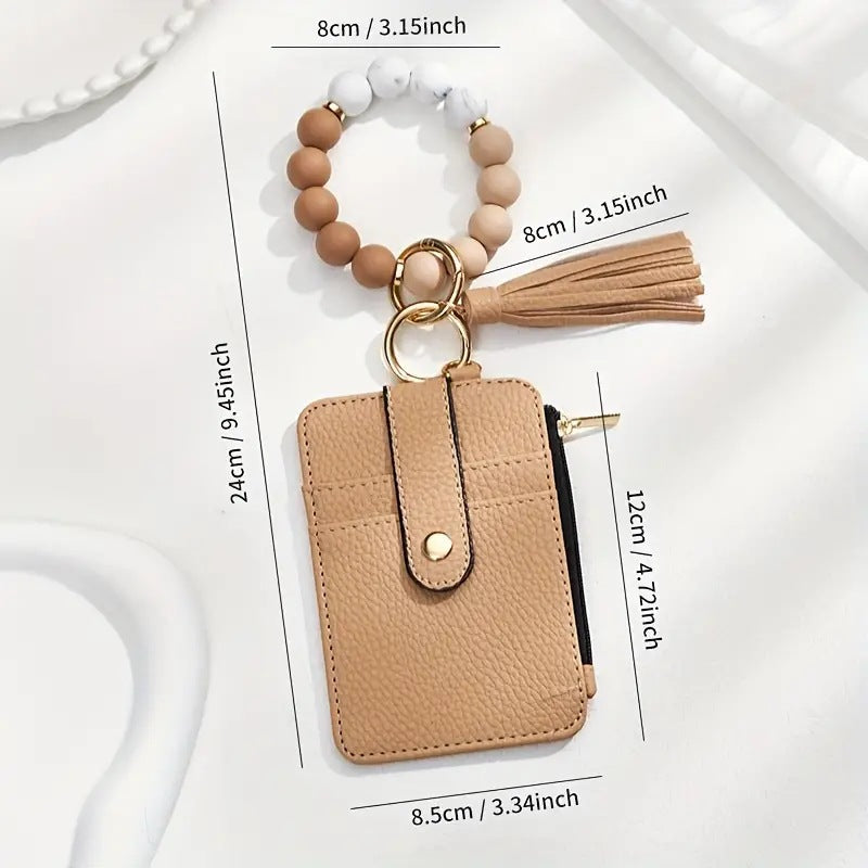 Wholesale Leopard Print Cow Print Western Style Card Holder Silicone Beaded Wrist Keychain