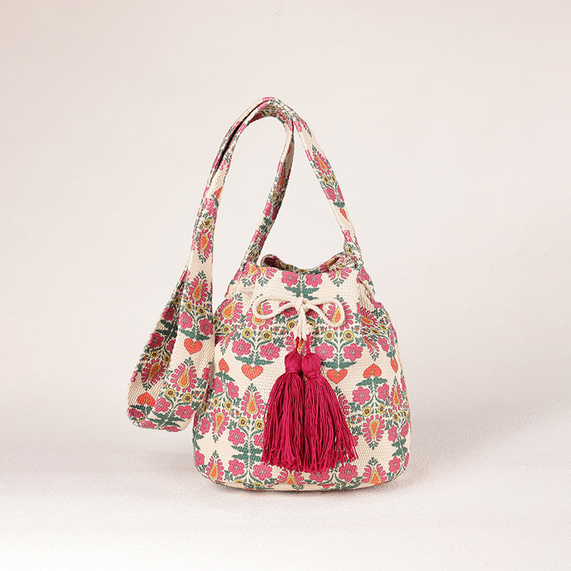 Wholesale Crossbody Bohemian Canvas Printed Bucket Bag