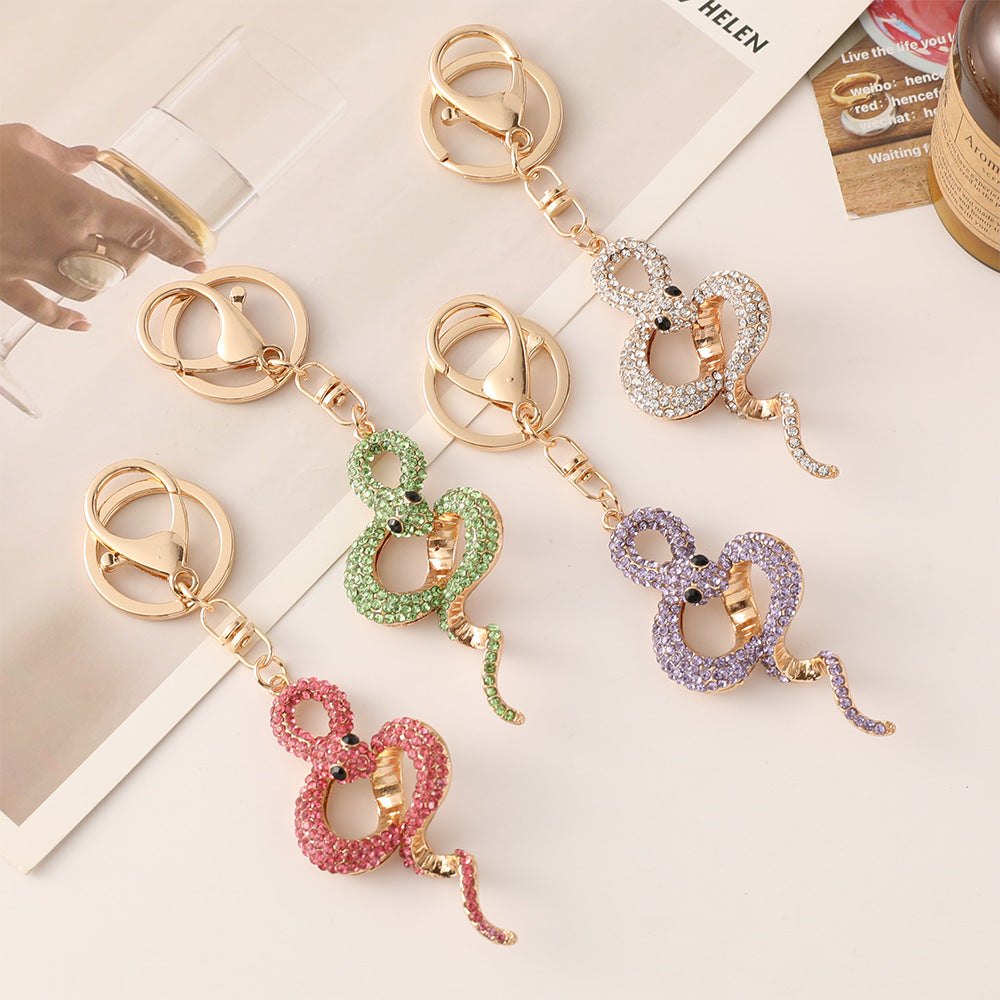 Wholesale Zodiac series metal diamond animal snake key chain pendant exquisite bag ornaments small gifts