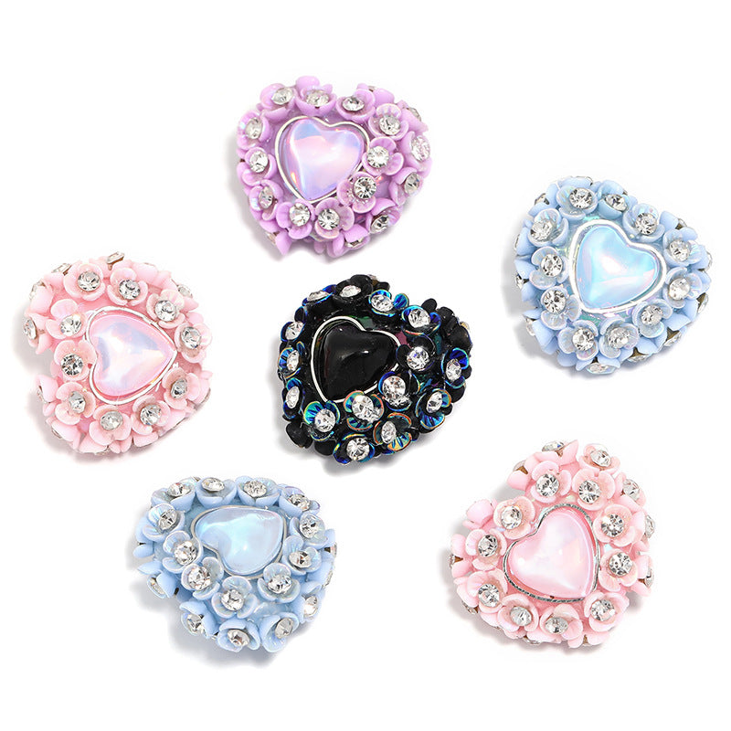 Wholesale 10pcs Aurora Mermaid Heart Diamond Three-petal Flower Peach Heart Heavy Industry DIY Beads