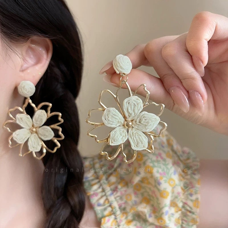 Wholesale Beach holiday style straw sunflower earrings