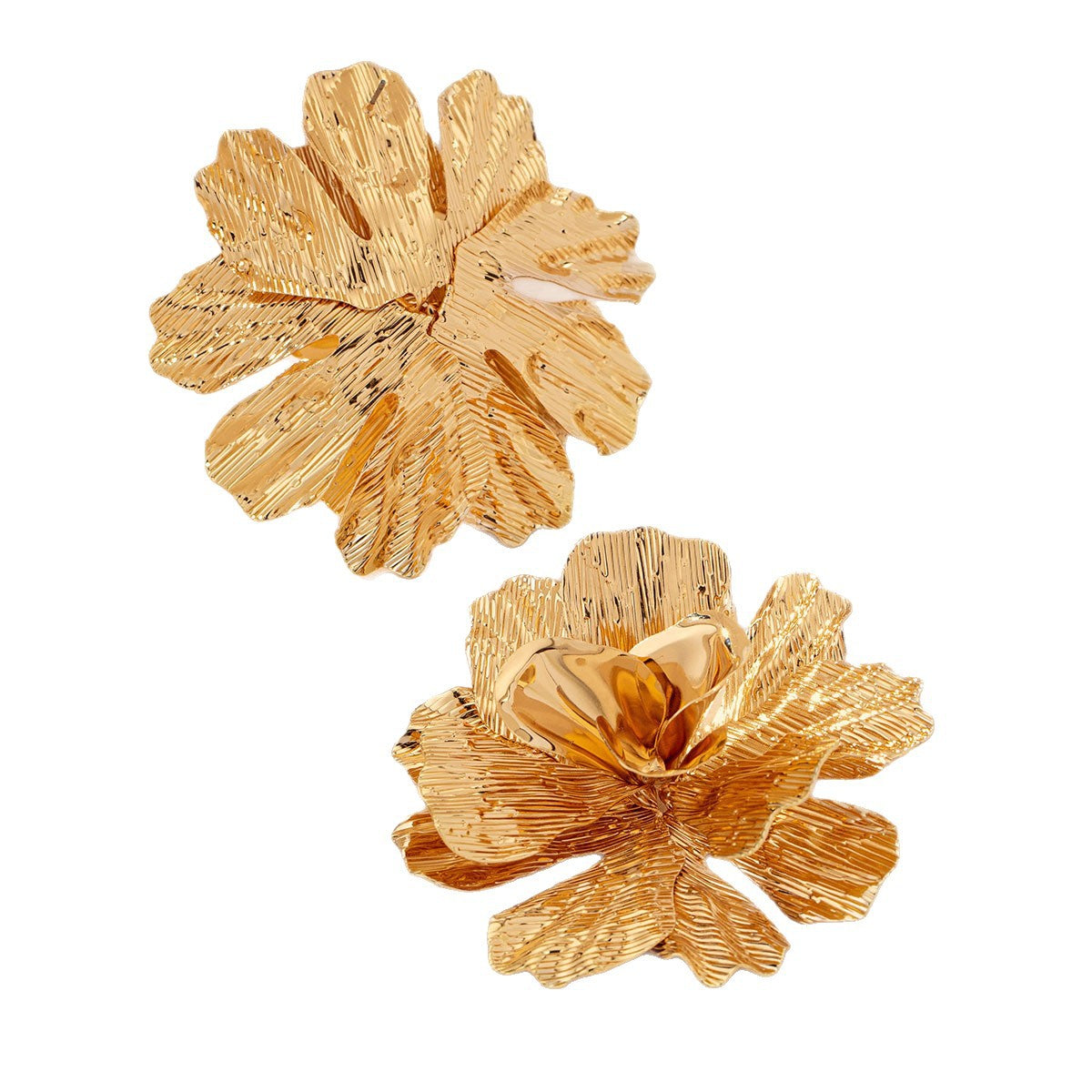 Wholesale Trendy 3D Layered Flower Earrings For Women Gold Tone Alloy Statement Jewelry Party Gift Accessory
