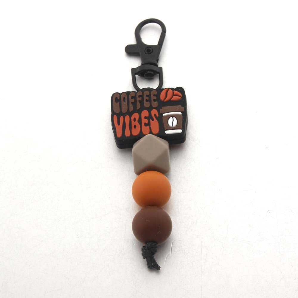Wholesale Silicone Cartoon Coffee Print Beaded Bracelet Keychain