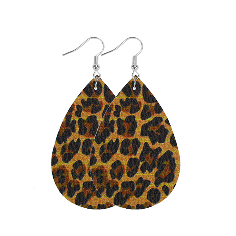 Wholesale Western Style Leopard Print Cow Print Leather Double Sided Print Earrings