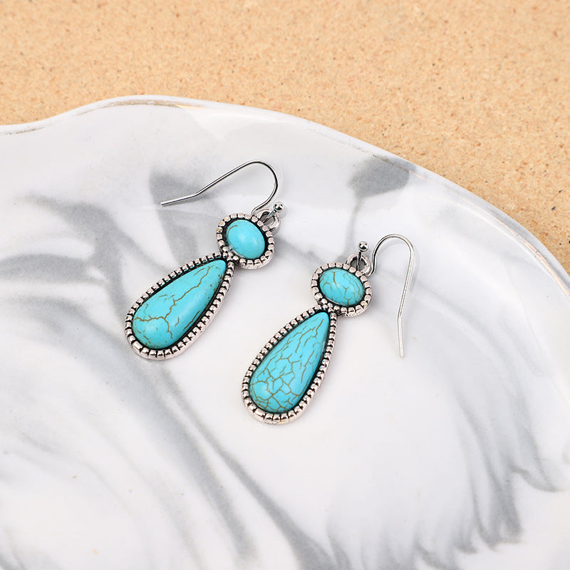Wholesale Turquoise exaggerated antique silver turquoise earrings