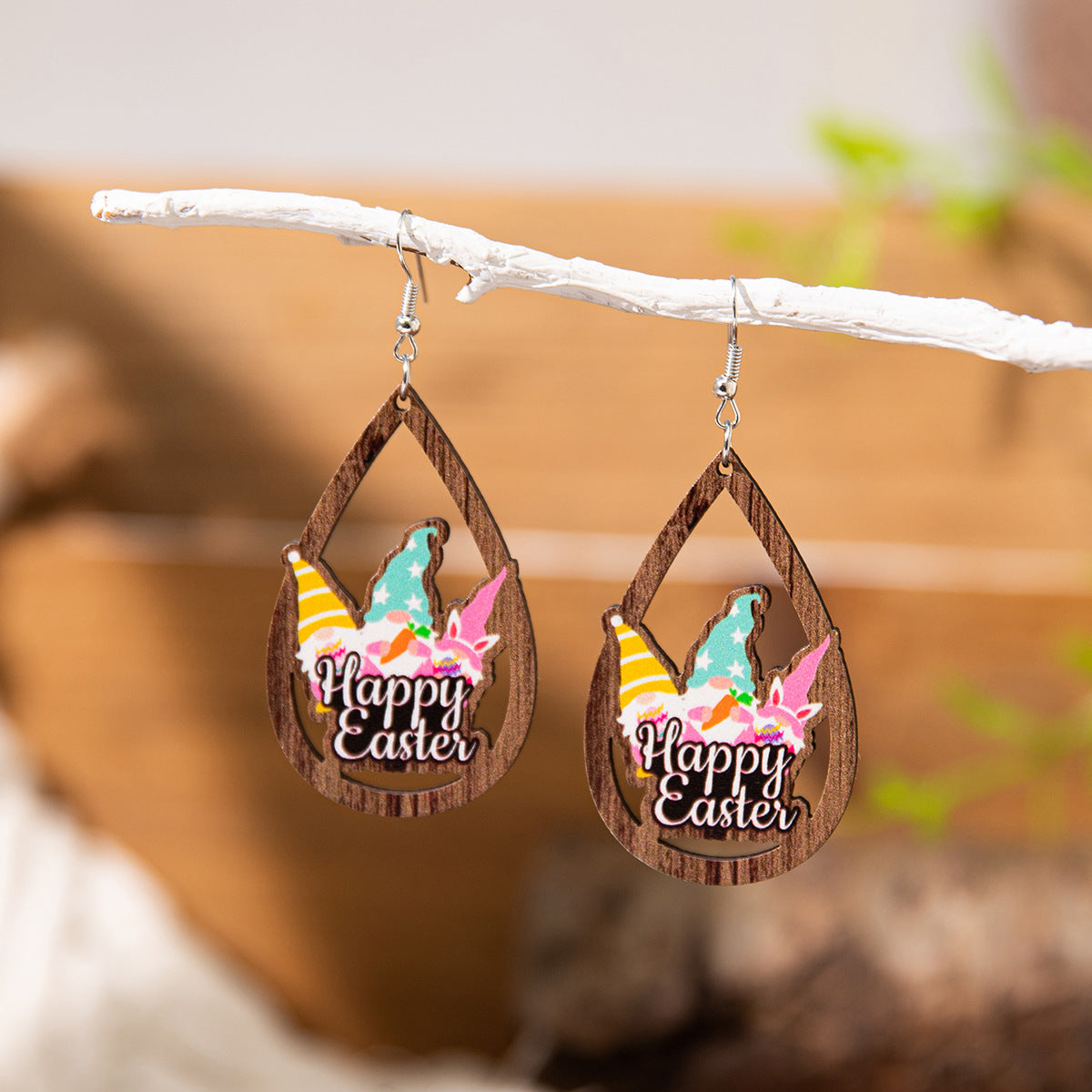 Wholesale Easter cartoon rabbit Easter egg Wood Earrings