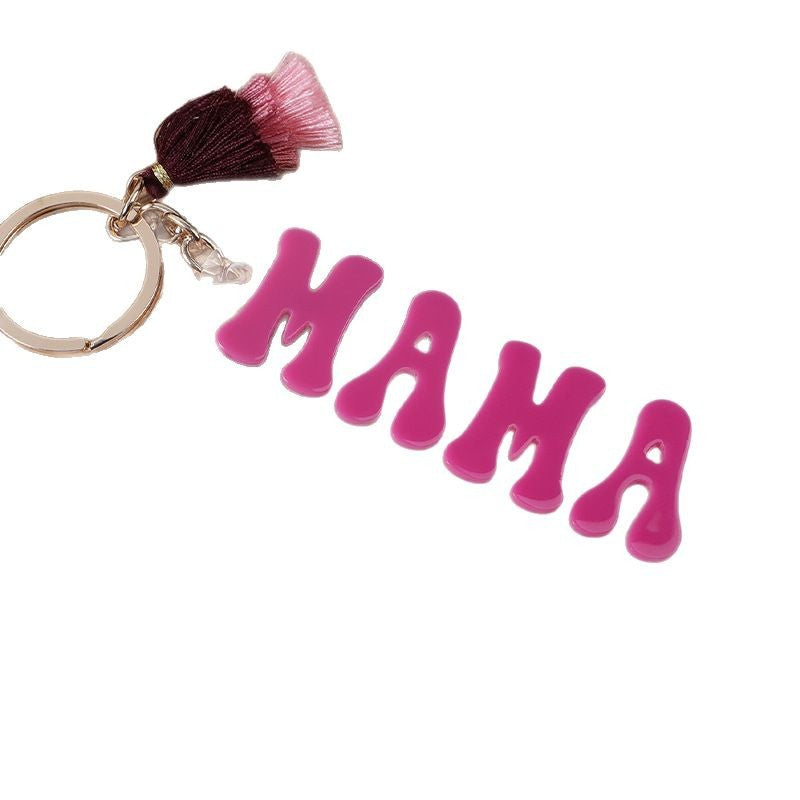 Wholesale  Acrylic MAMA Three-layer Tassel Charm Keychain Key