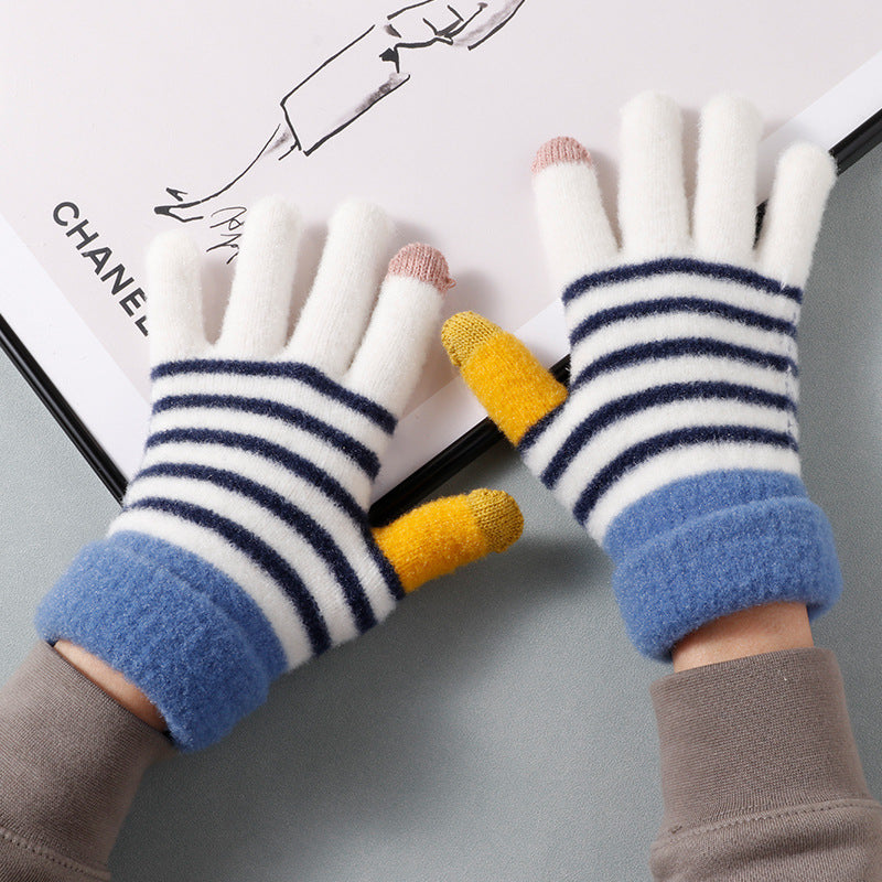 Wholesale Thickened Autumn and Winter Checkerboard Touch Screen Knitted Warm Wool Gloves