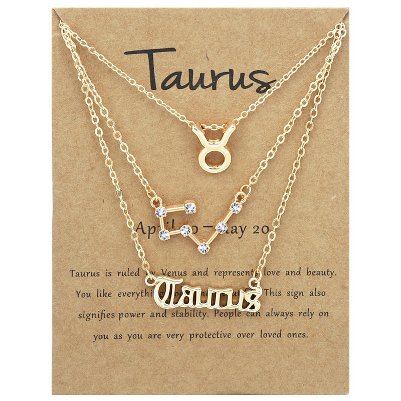 Wholesale Multi-layered Twelve Zodiac Signs Stainless Steel Necklace Set