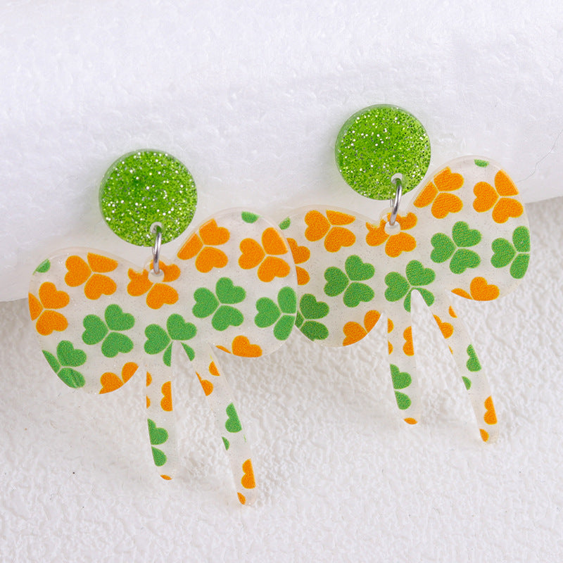 Wholesale St.  Patrick' s Day Clover Hat Butterfly Acrylic Earrings