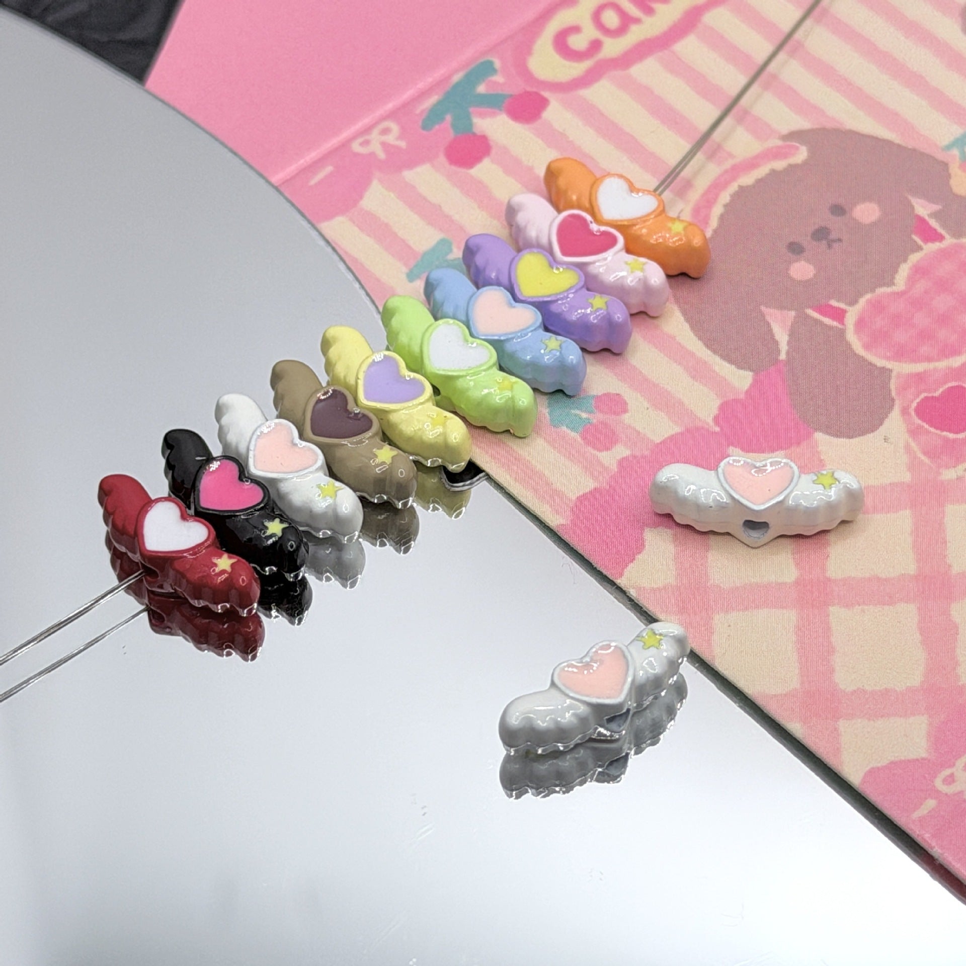 Wholesale 10pcs DIY Dopamine Heart Wings Angel Beaded Alloy Accessories