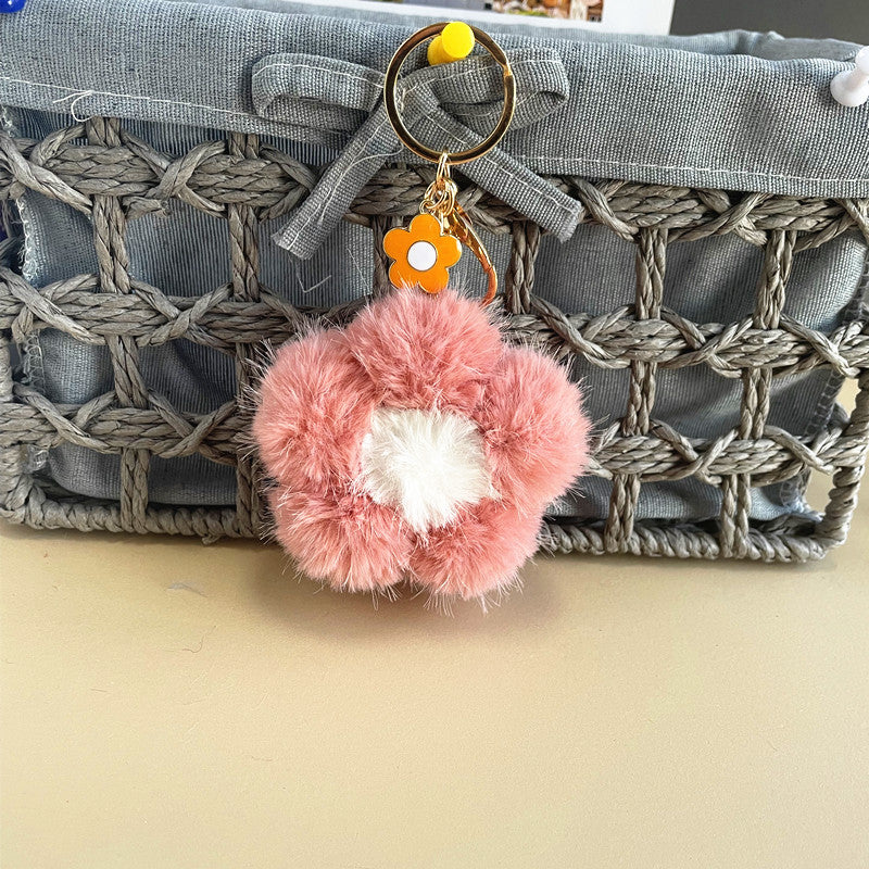 Wholesale Cherry Blossom Fur Ball Car Keychains
