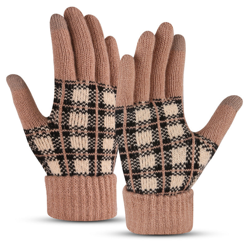 Wholesale Touchscreen Lattice with Plaid and Thickened Finger Warm Gloves