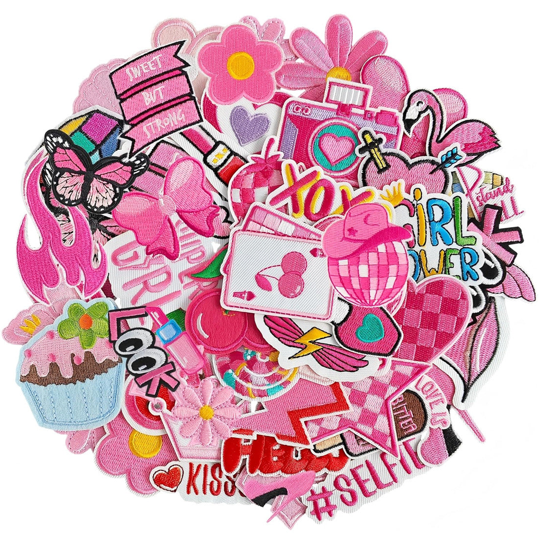 Wholesale 60 Piece Pink Skull Flame Iron On Embroidered Patches Fashion Clothing Bag Decor Gift Boutique Resale
