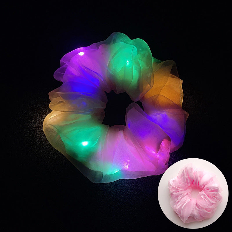 Wholesale Led Luminous Large Intestine Hair Ring DIY Night Light Flower Shiny Fat Intestine Head Rope Nightclub Rubber Band Hair Accessories