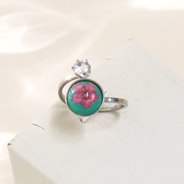 Wholesale 12pcs Zircon Everlasting Flower Stainless Steel Open Ring