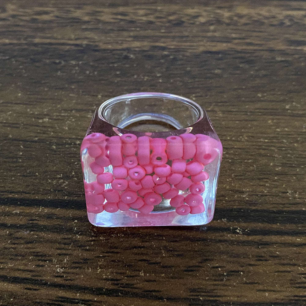 Wholesale Transparent Design Fruit Series Square Resin Ring