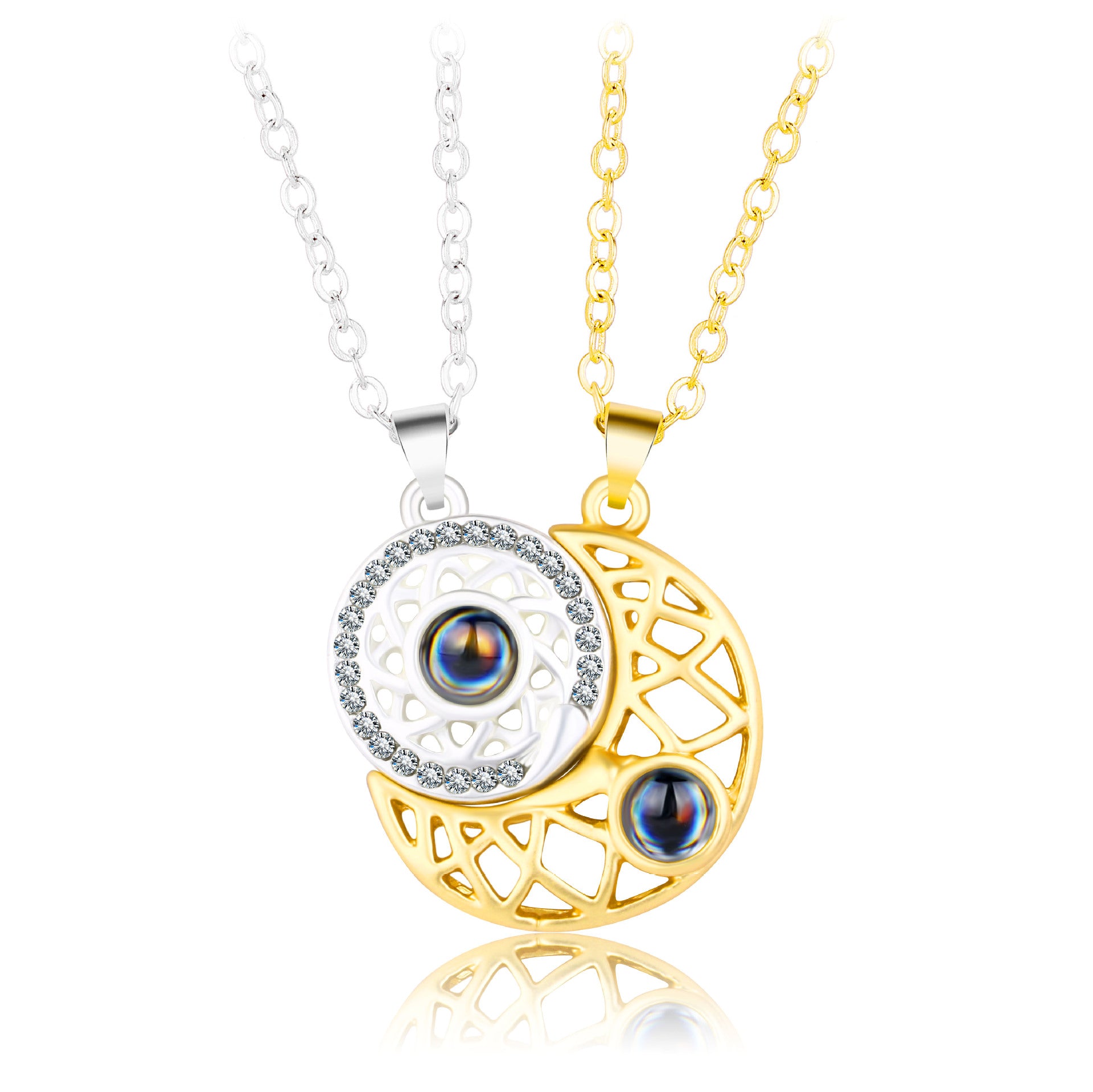 Wholesale 100 Languages Magnetic Stone Necklace Sun and Moon Couple