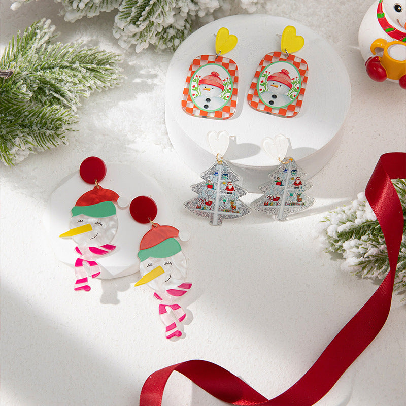 Wholesale Christmas Cartoon Snowman Acrylic Earrings