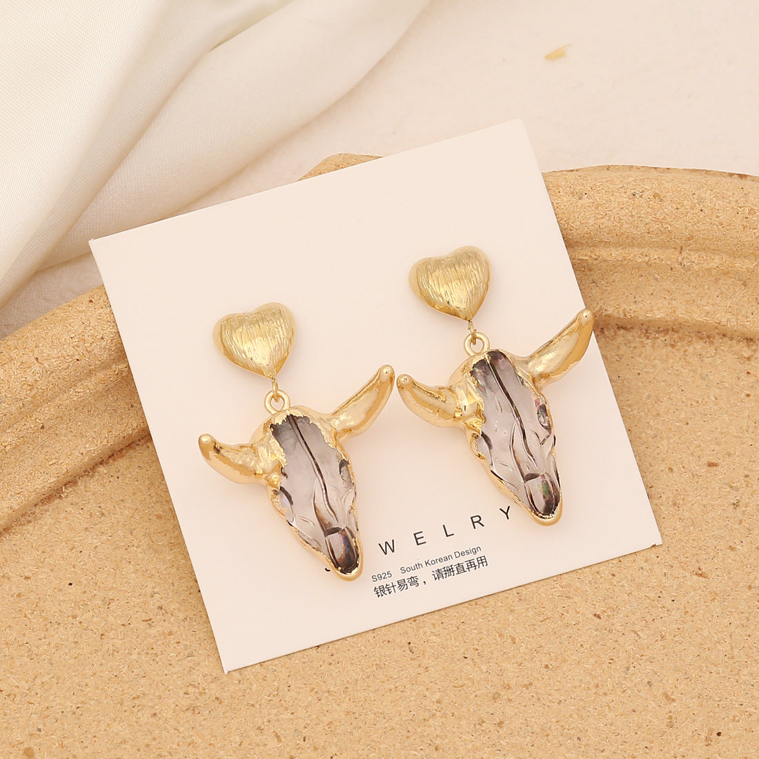 Wholesale Vintage Bull Head Temperament Stainless Steel Earrings