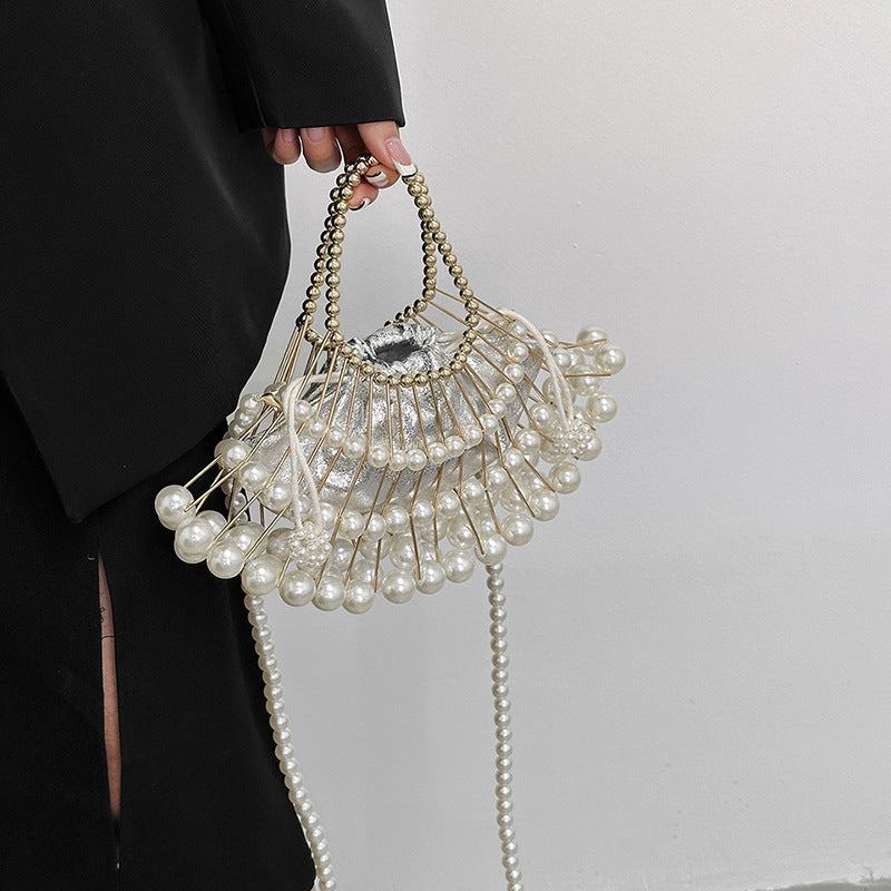Wholesale Polyester Pearl Chain Vintage Dinner Tote Bag