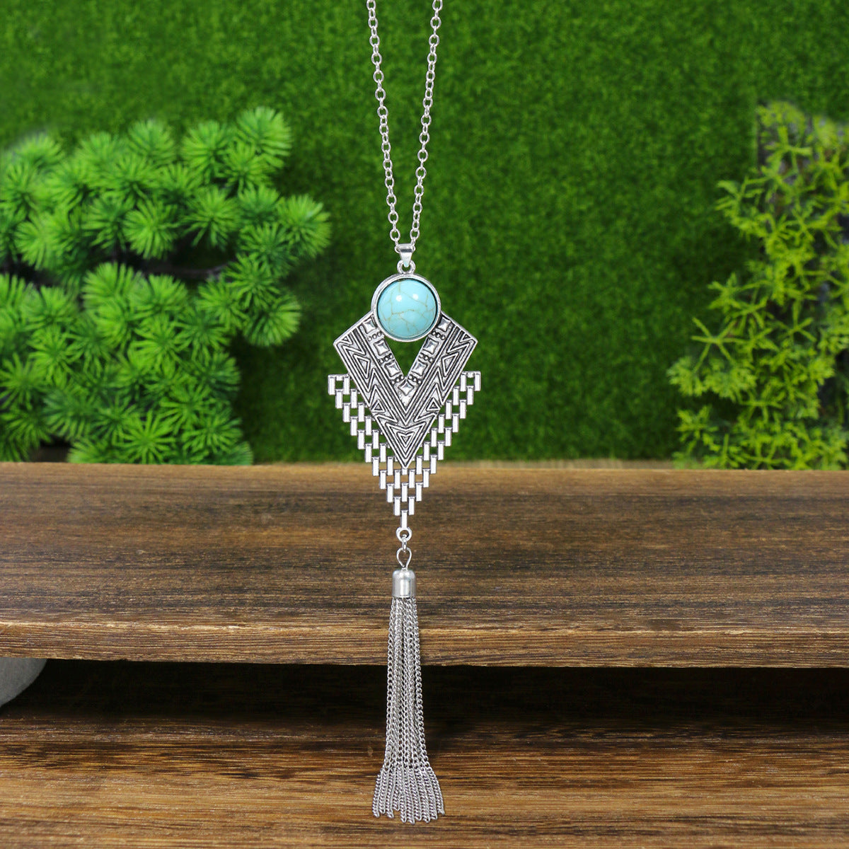 Wholesale Vintage Sweater Chain Long Tassel Pendant Turquoise Earrings