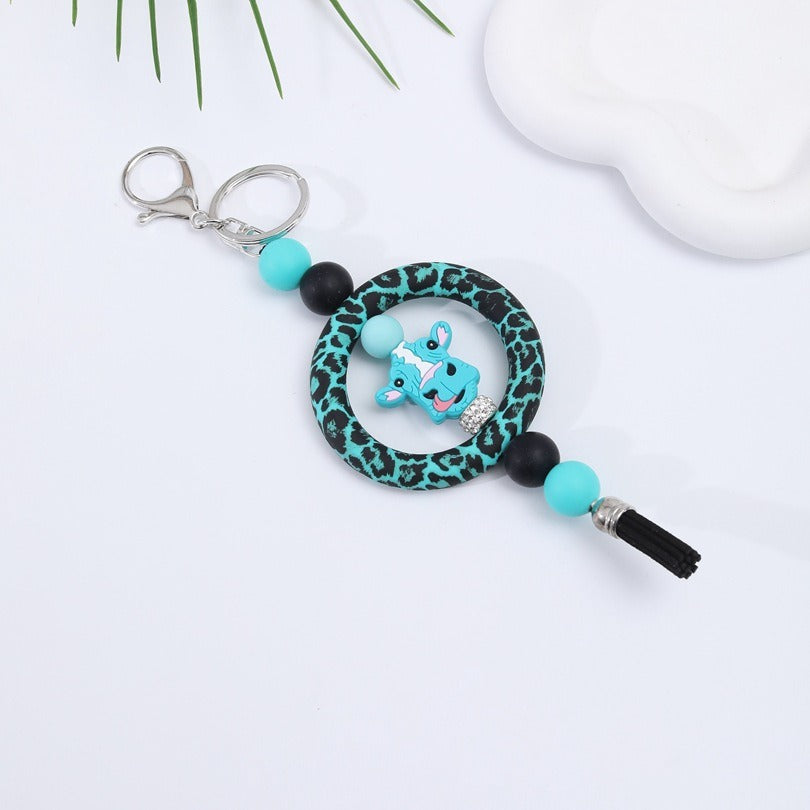 Wholesale Silicone Circle Beaded Printed Keychain