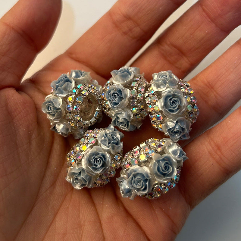 Wholesale 10pcs Pearlescent Camellia Rose with Diamond Acrylic Beads