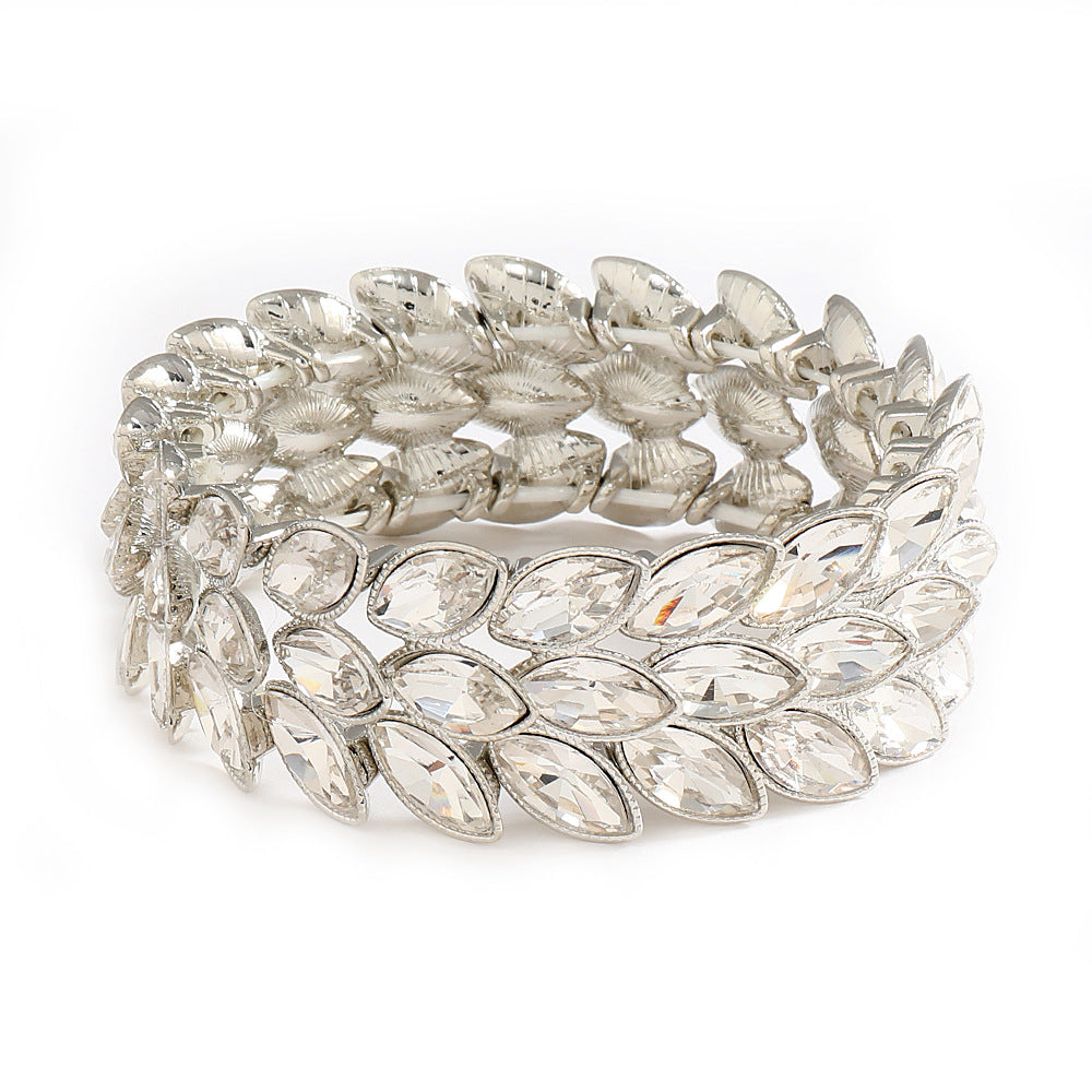Wholesale Electroplated Alloy Rhinestone Bracelet Chic Elastic Bangle Golden White Boutique Resale