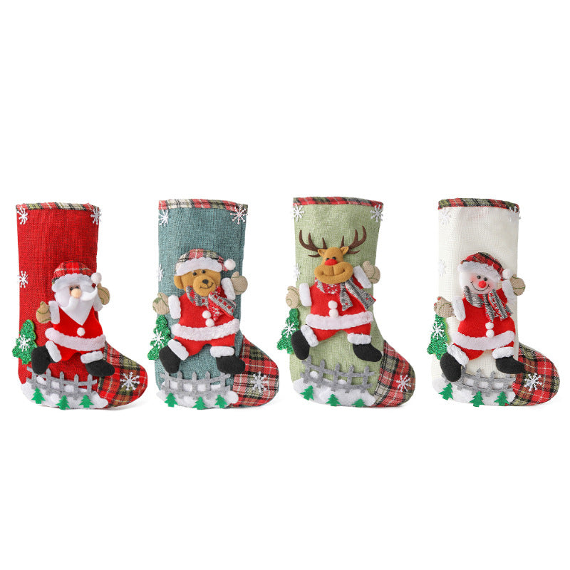 Wholesale Large Size Christmas Stockings Fence Hangings Burlap Gift Bags Christmas Tree Decorations