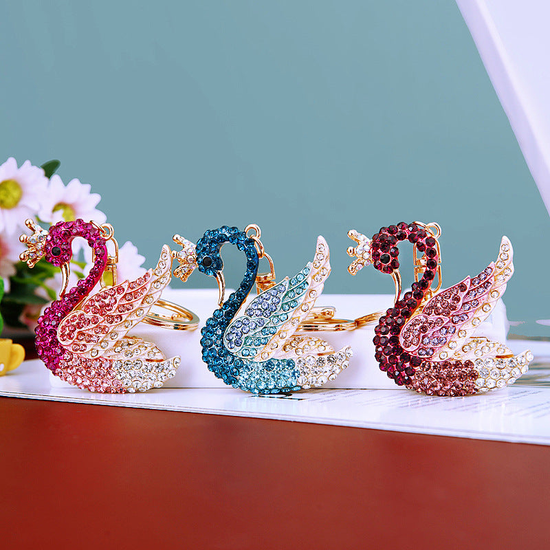Wholesale Chic Swan Rhinestone Car Keychain Bag Charm Metal Key Ring For Women Wedding Gift Accessory