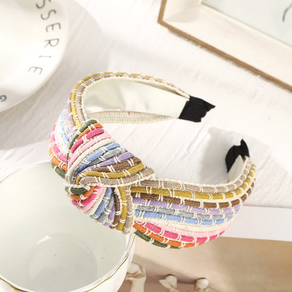 Wholesale Fabric Rainbow Rope Knotted Wide Brim Headband