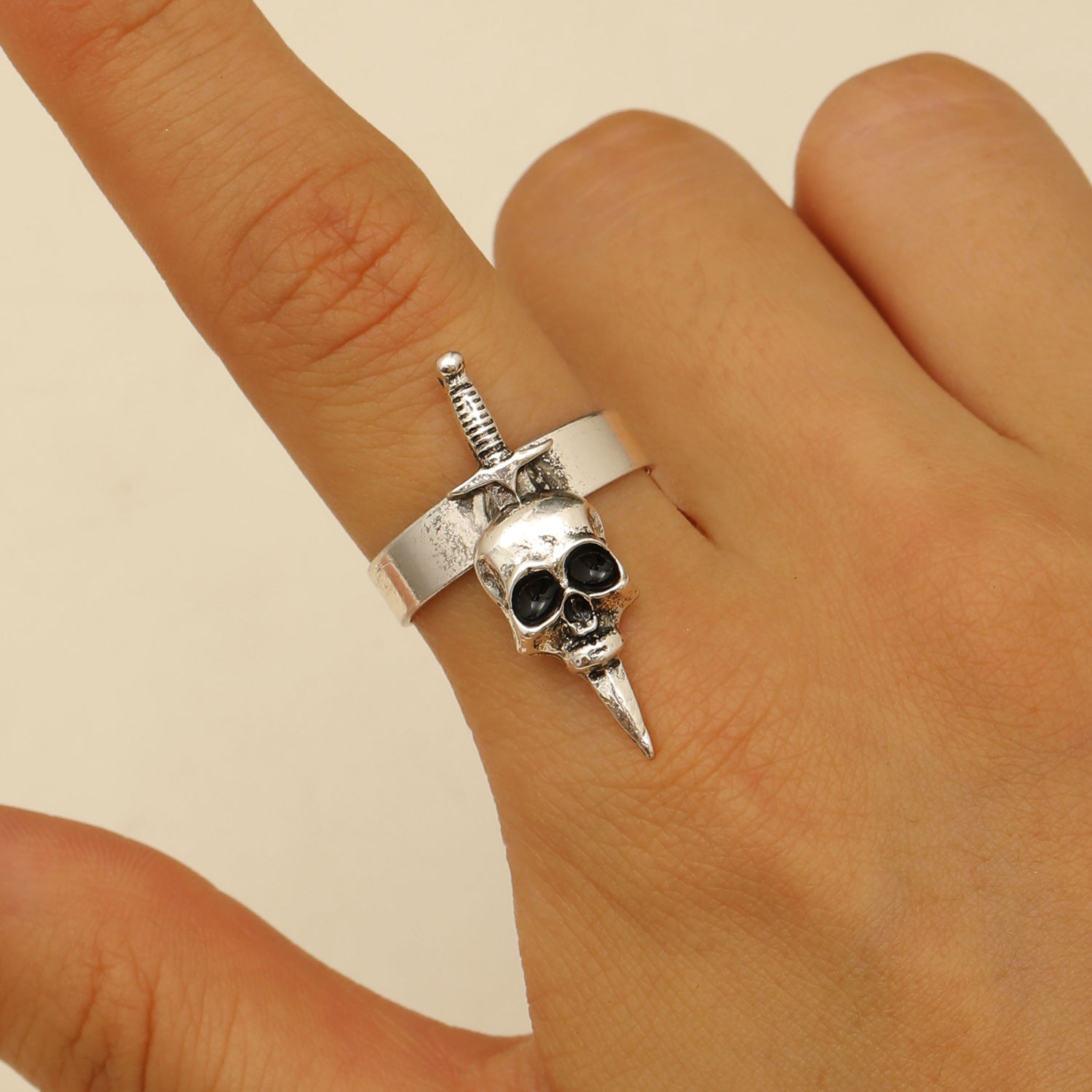 Wholesale Gothic Skull Pirate Adjustable Ring Zinc Alloy Antique Silver Finish Unisex  Jewelry Boutique Resale