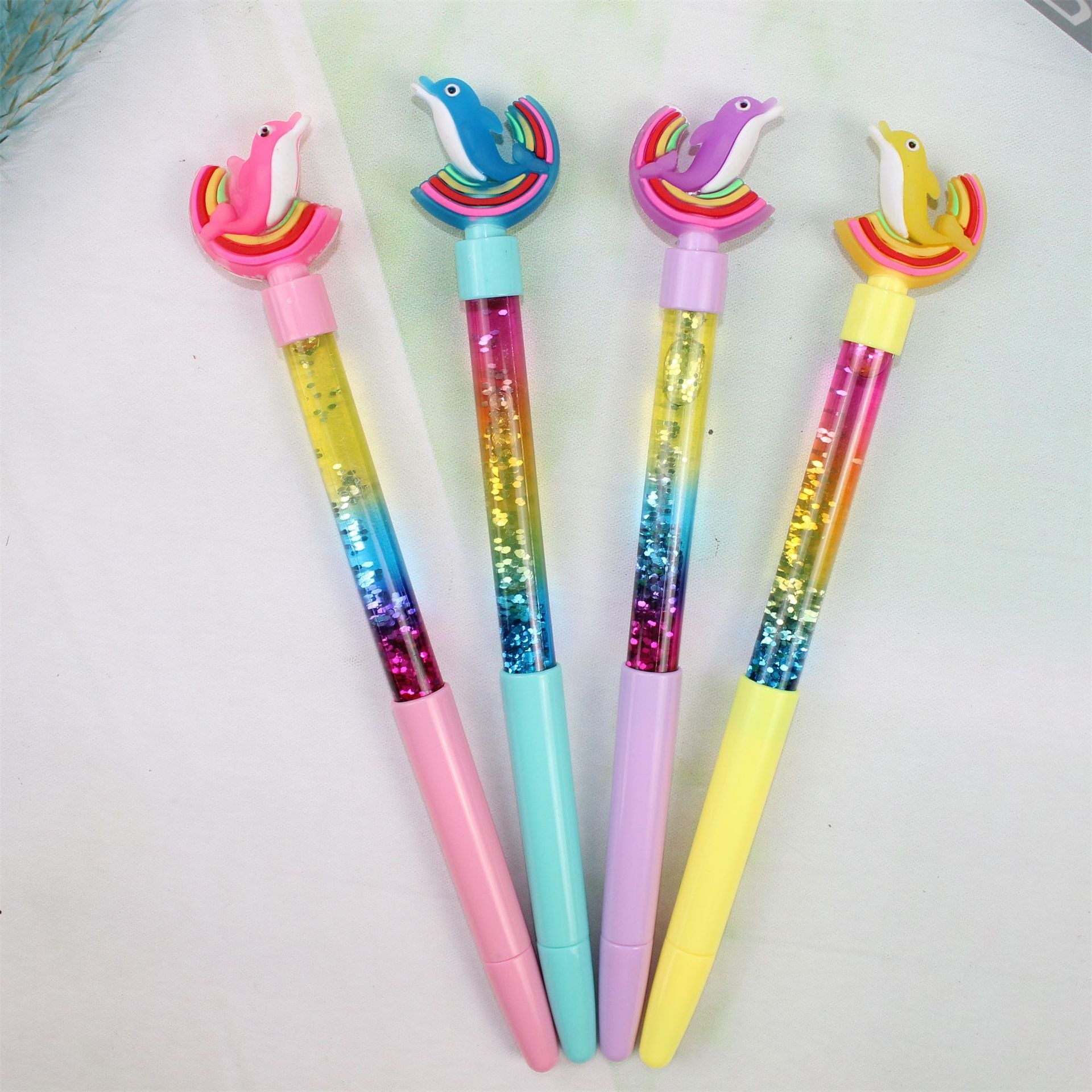 Wholesale 12PCS Colorful Dolphin Series Creative Soft Plastic Head Colorful Quicksand Plastic Gel Pen