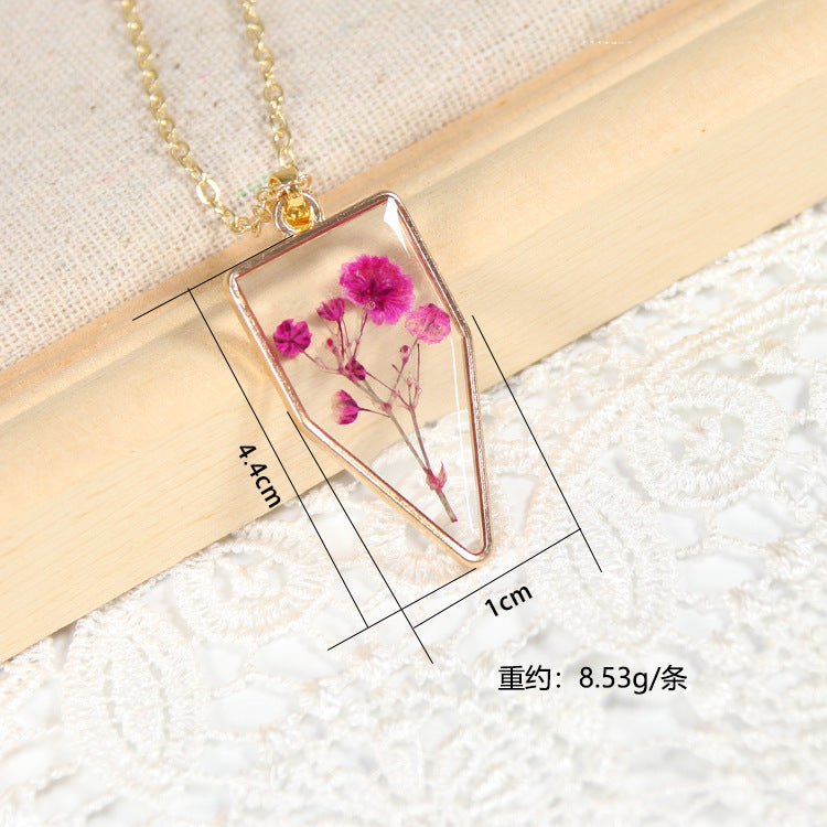 Wholesale 10pcs Geometric Dried Flower Gypsophila Natural Plant Specimen Necklace