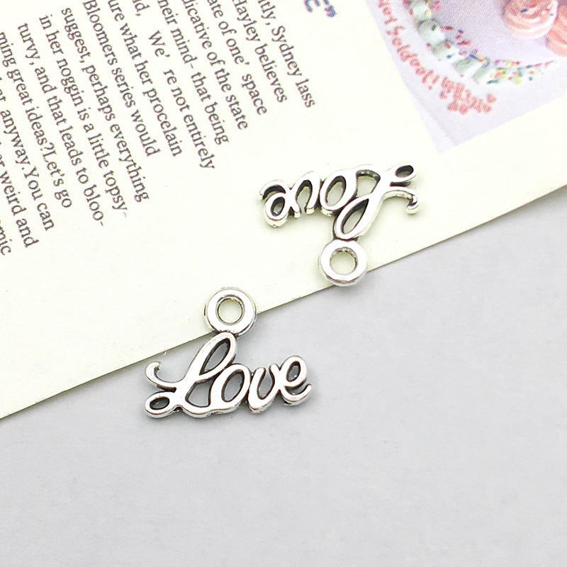 Wholesale 1 Antique Silver Alloy Simulation Heart-shaped English Letter DIY Pendant
