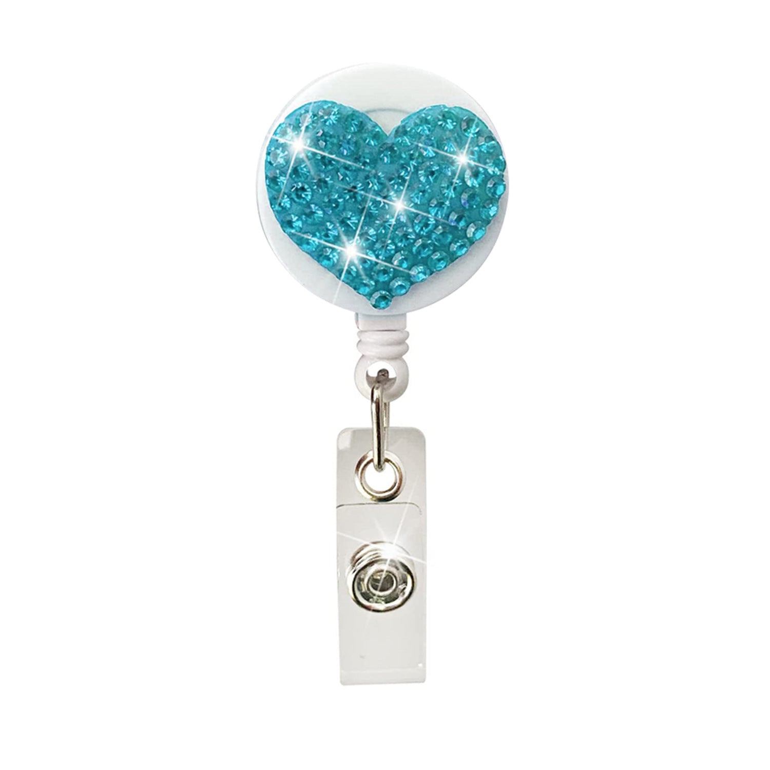 Wholesale Colorful Resin Rhinestone Love Heart Alligator Clip Retractable Keychain